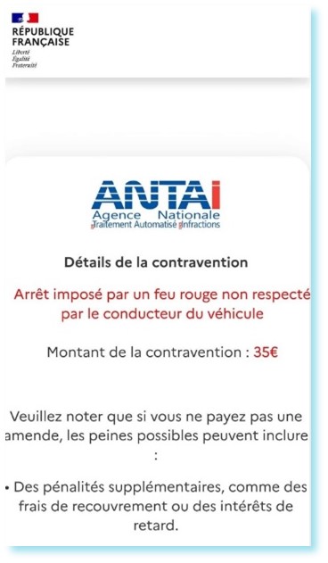 Arnaque PV Dématérialisé Faux message ANTAI